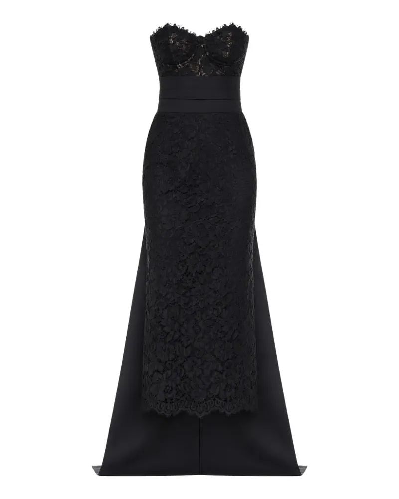 Monique Lhuillier Maxikleid mit Spitze-Overlay und Schleife - Schwarz Schwarz