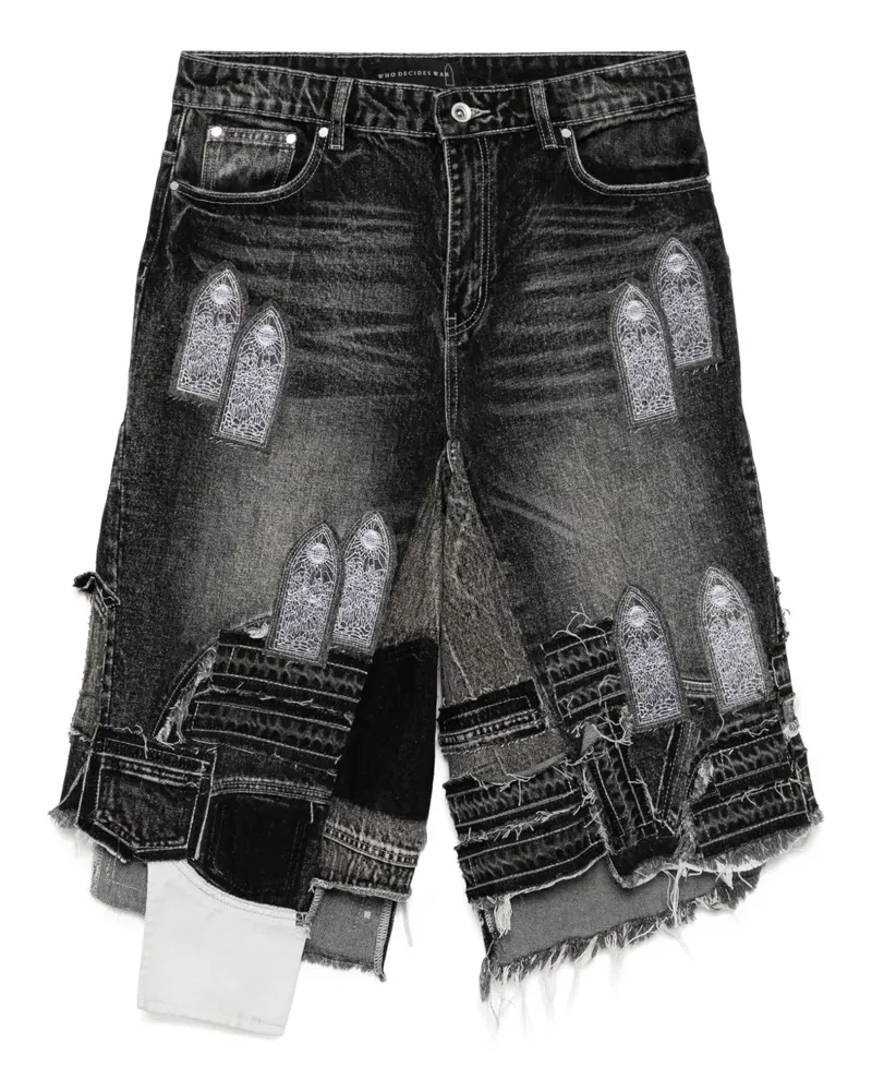 WHO DECIDES WAR Jeans-Shorts mit Patches - Grau Grau