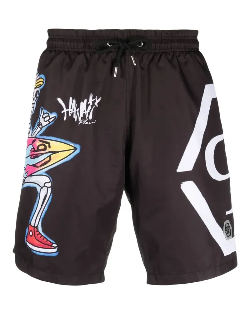 Philipp Plein Badeshorts mit Graffiti-Print - Schwarz Schwarz