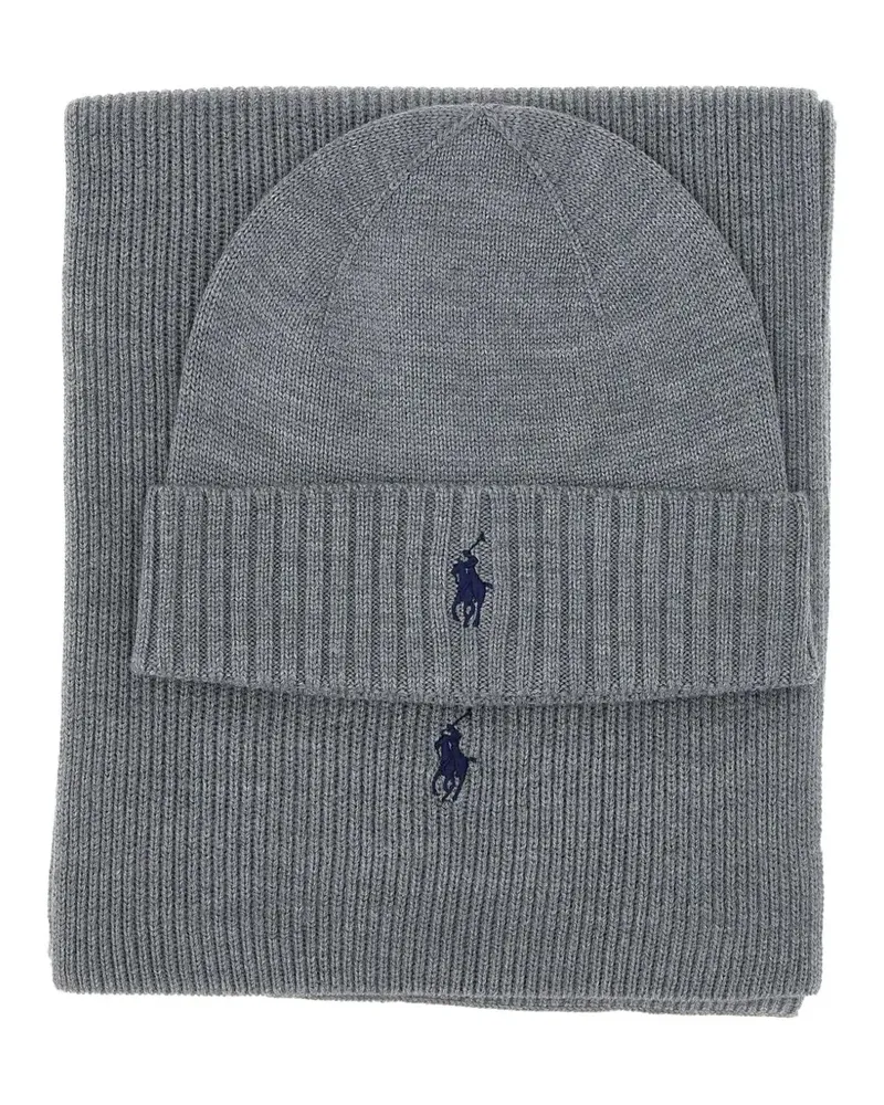 Ralph Lauren ribbed-knit beanie set - Grau Grau