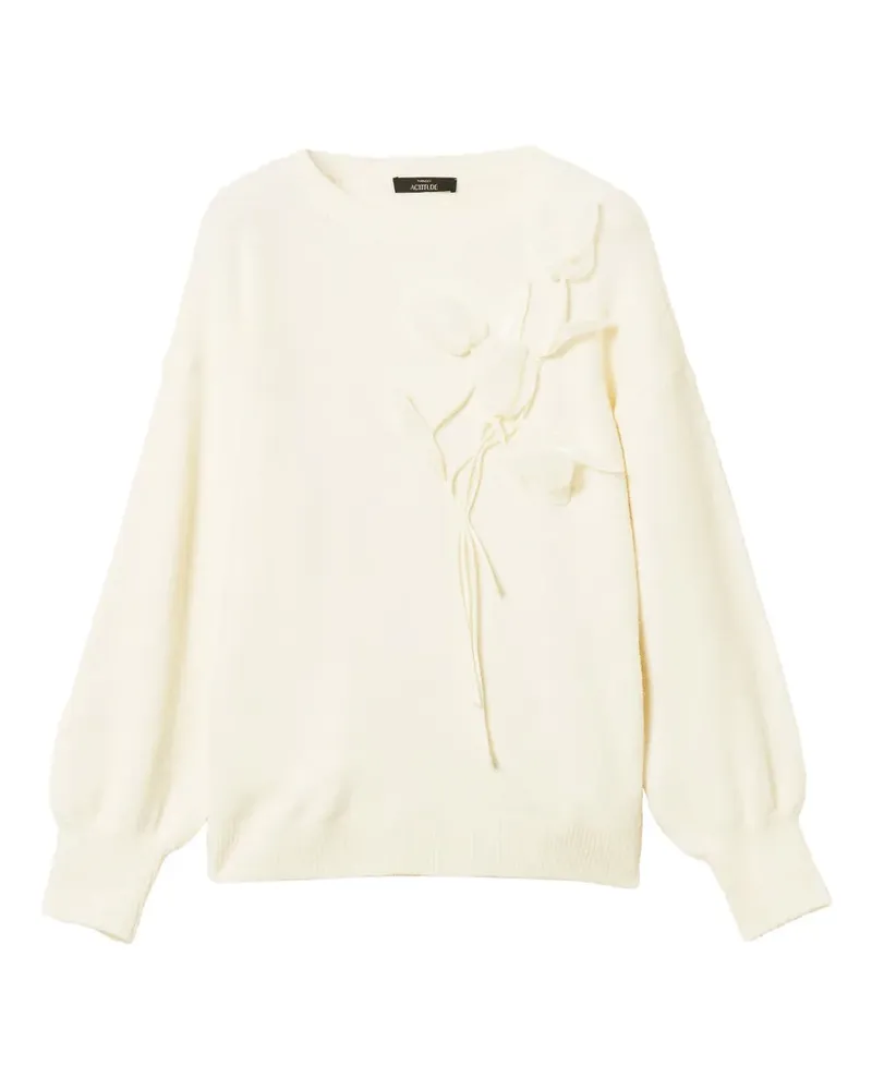 Twin-Set Pullover mit Organza Floral Damage - Nude Nude