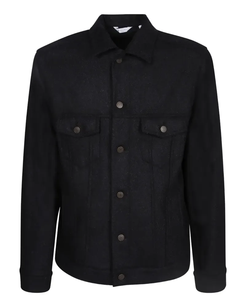 Boglioli Hemdjacke mit Fischgrätenmuster - Schwarz Schwarz