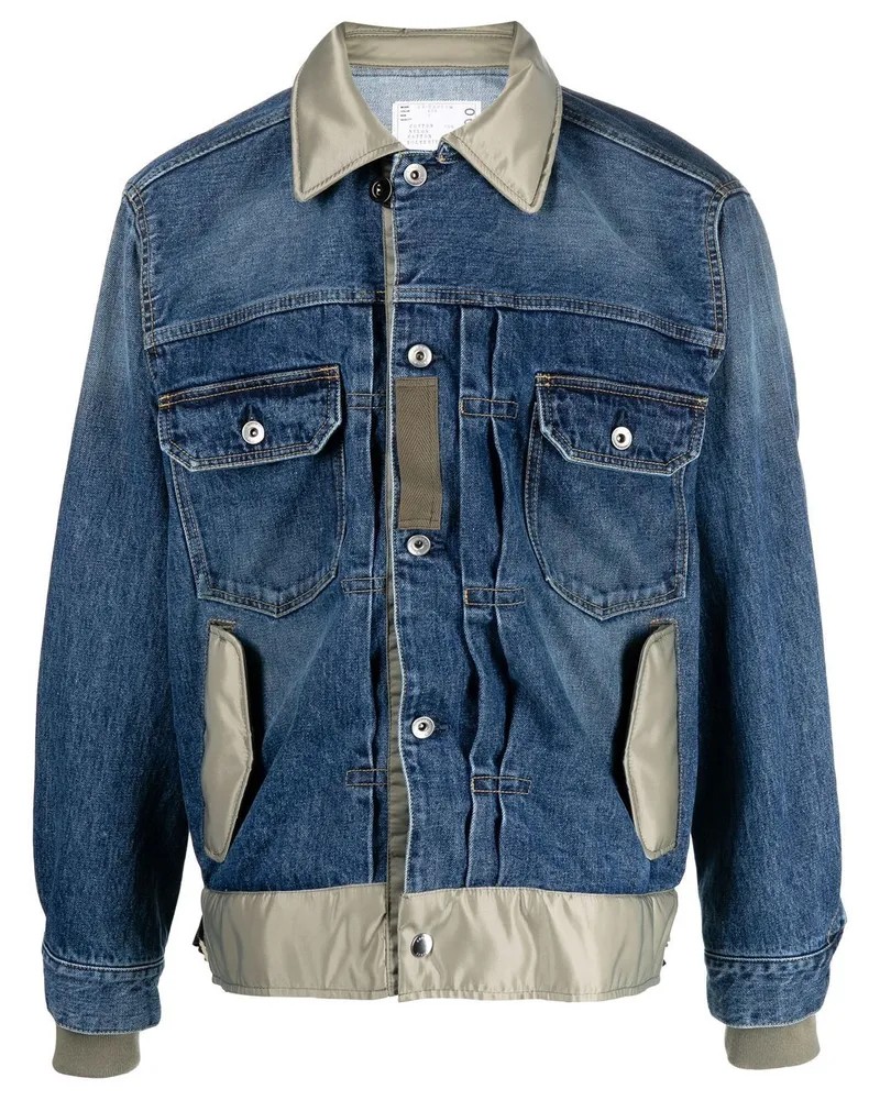 Sacai Jeansjacke mit Kontrastkragen Blau