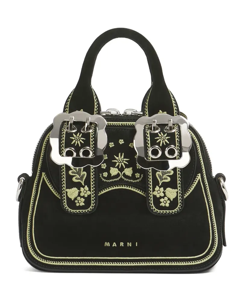 Marni Gürteltasche aus schwarzem Wildleder mit Stickerei Schwarz
