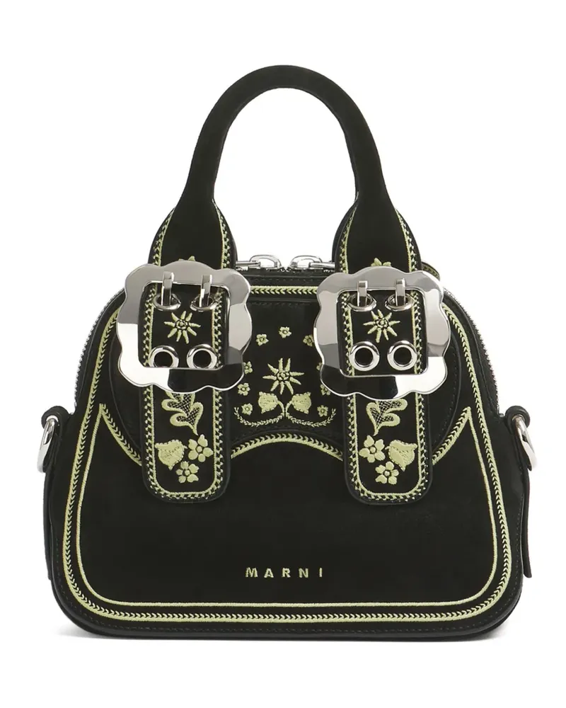 Marni Gürteltasche aus schwarzem Wildleder mit Stickerei Schwarz