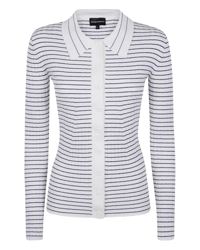 Emporio Armani Gestreifter Cardigan mit Polokragen - Weiß Weiß