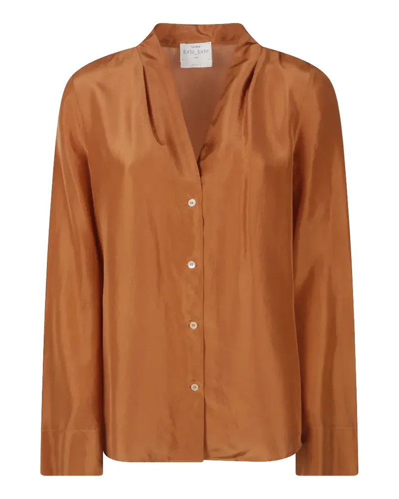 forte_forte V-neck button-down shirt - Braun Braun