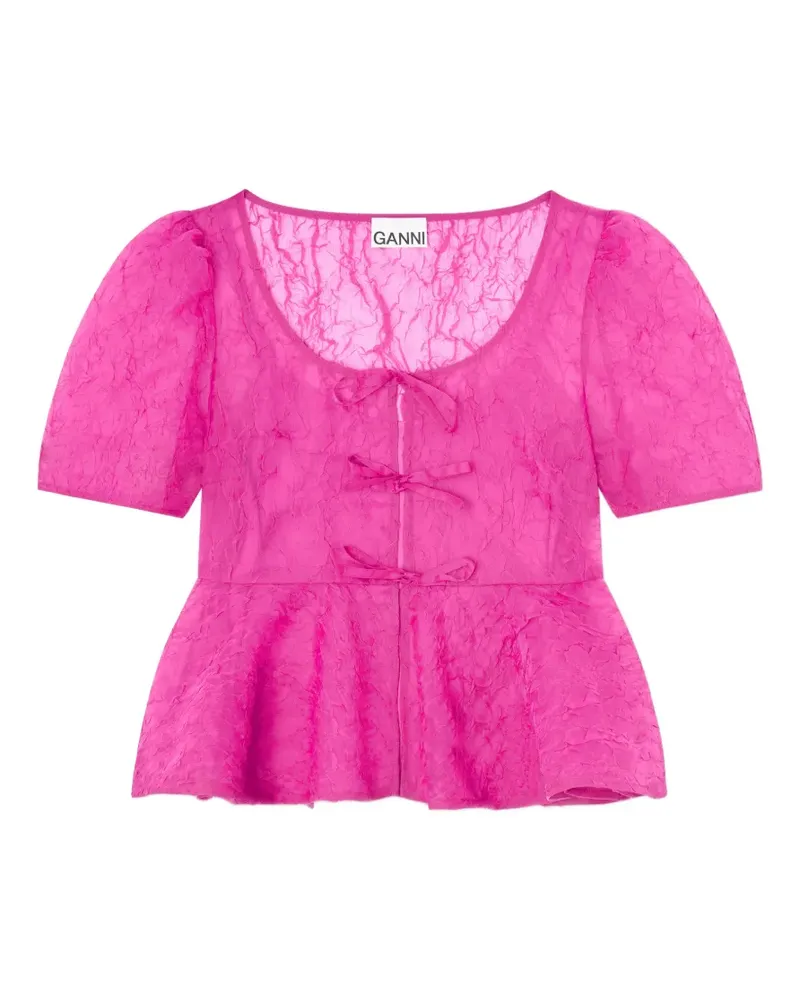 Ganni Bluse mit Schleife und Schößchen - Rosa Rosa