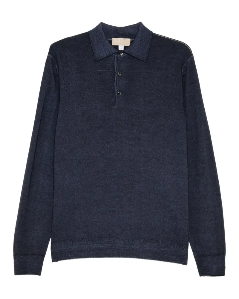 120% Lino long-sleeve polo shirt - Blau Blau