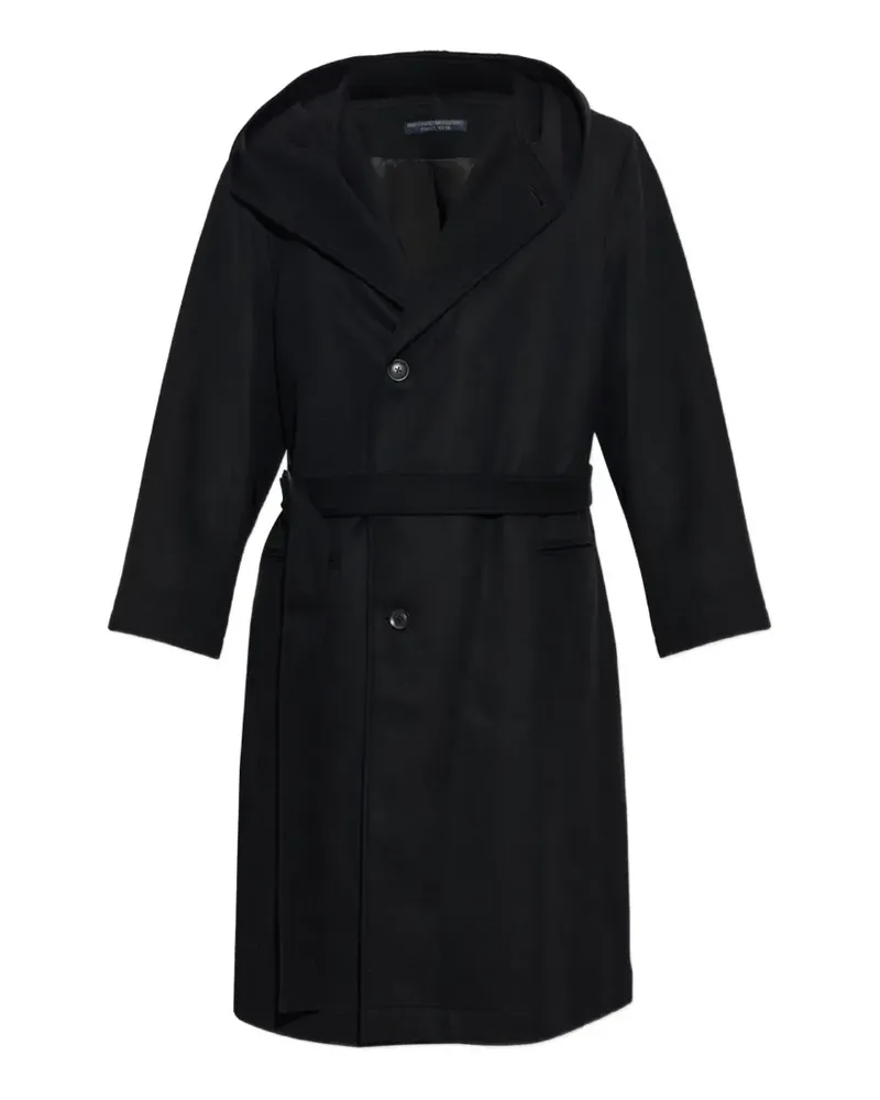 Yohji Yamamoto Kapuzenmantel mit Gürtel - Schwarz Schwarz