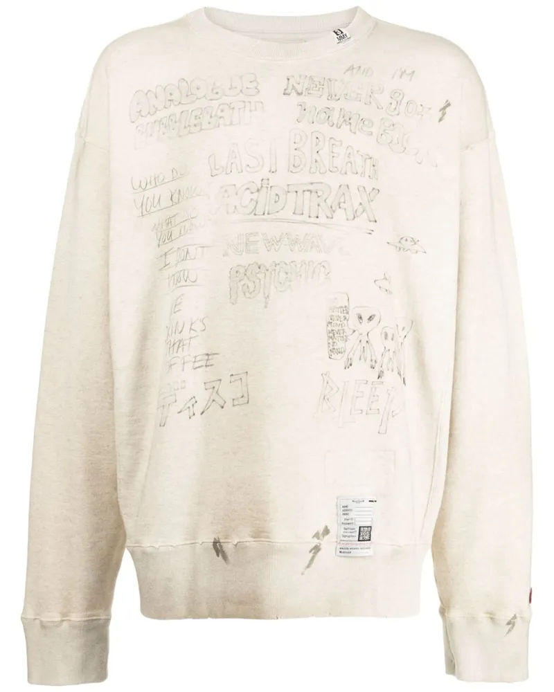 MIHARAYASUHIRO Distressed-Pullover mit Zeichnungs-Print - Nude Nude