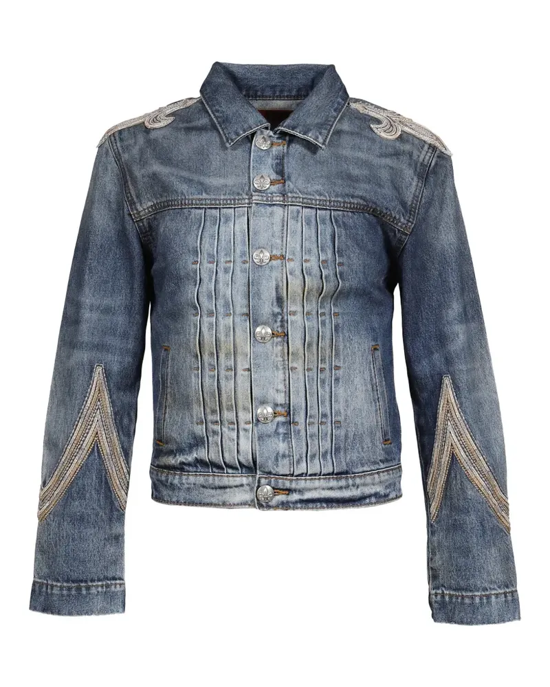 FourTwoFour on Fairfax embroidered pleated denim jacket - Blau Blau