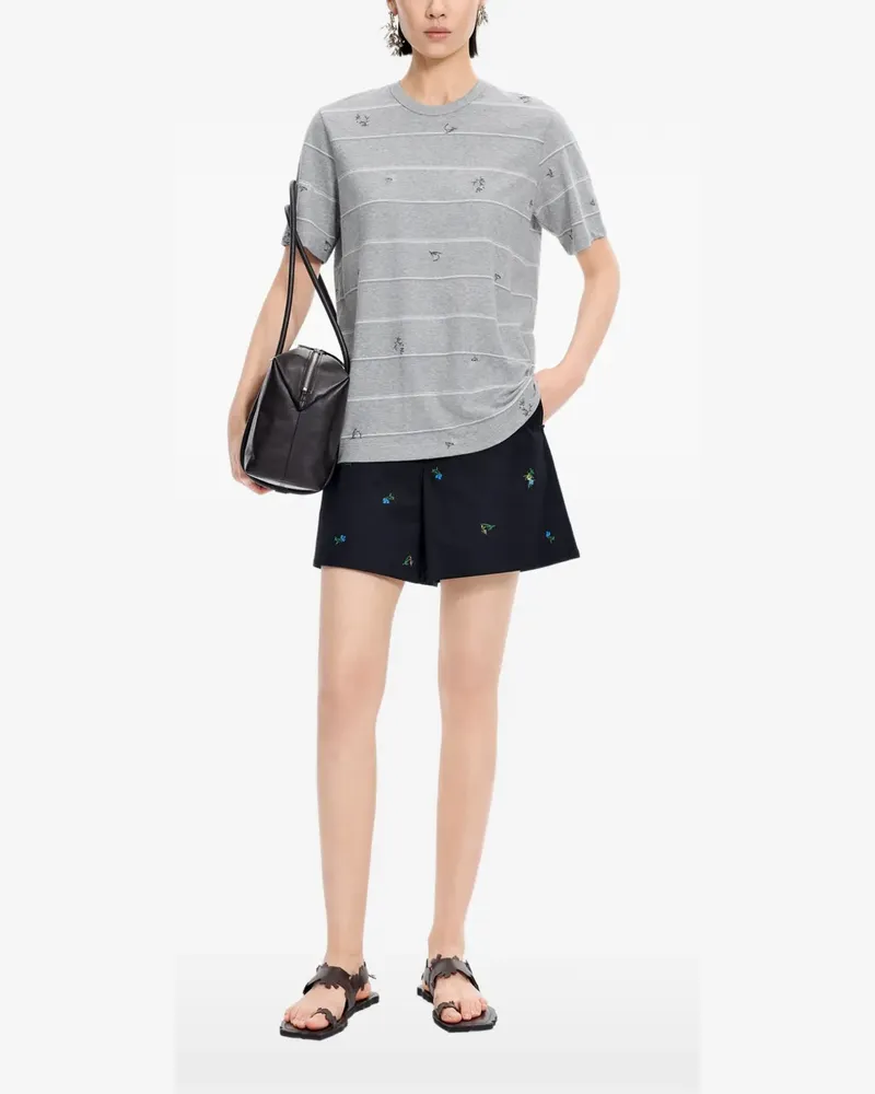 JNBY Gestreiftes T-Shirt mit Stickerei - Grau Grau