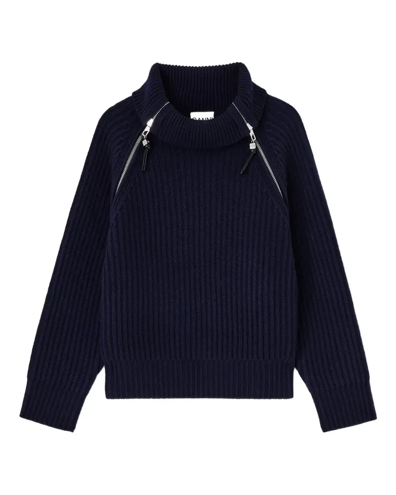 Ganni Rollkragenpullover aus blauer Wolle Blau