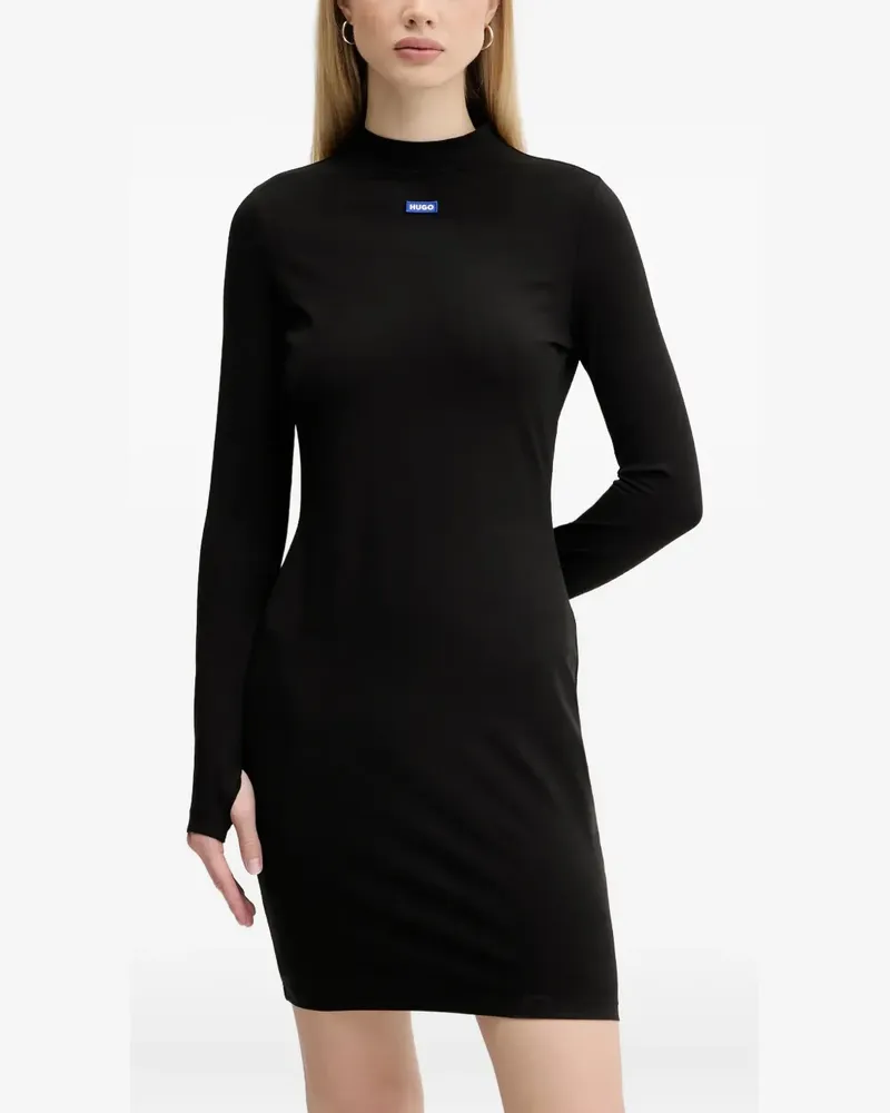 HUGO BOSS Stehkragen-Minikleid mit Logo-Detail - Schwarz Schwarz