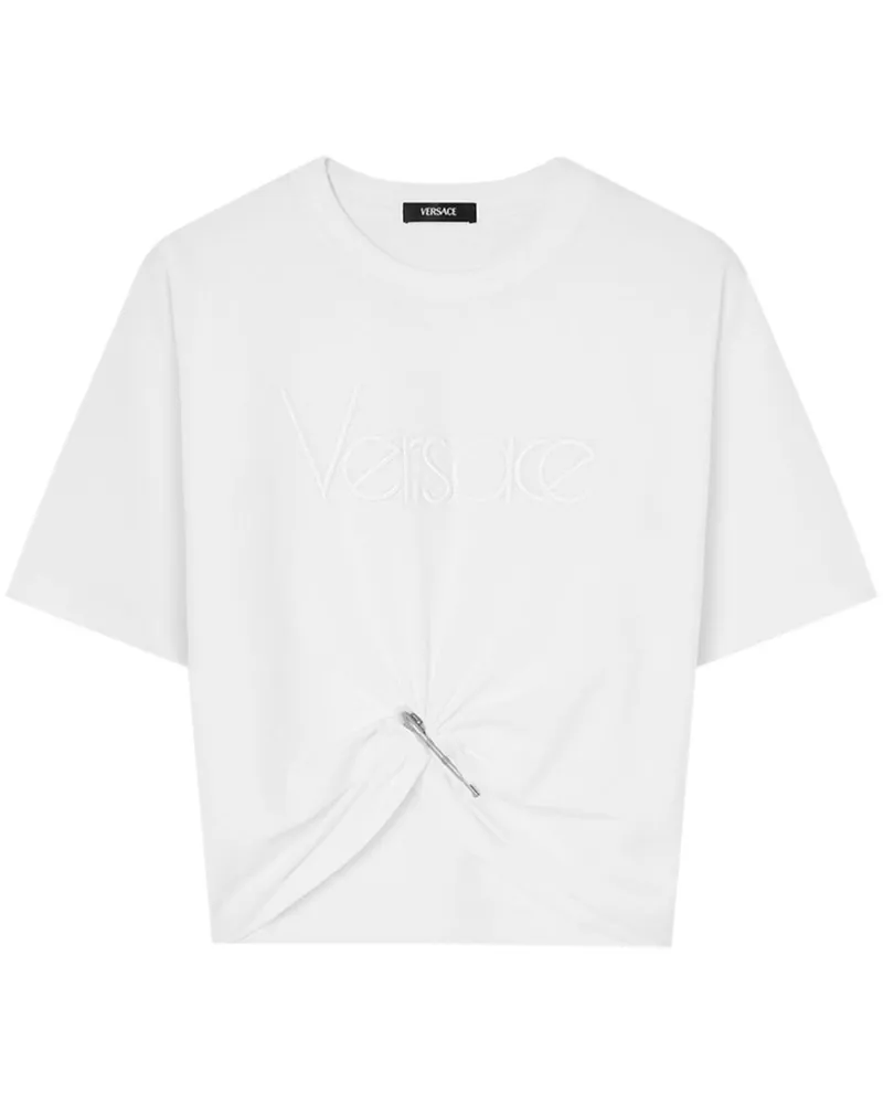 Versace T-Shirt mit Logo-Stickerei - Weiß Weiß