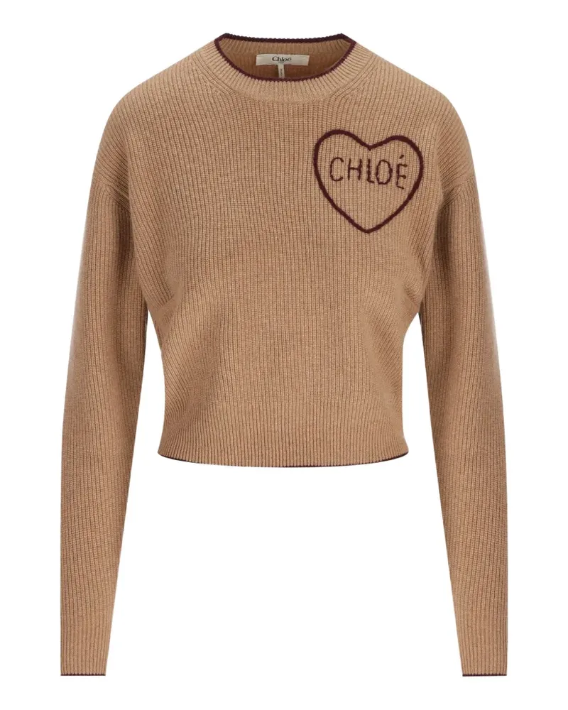 Chloé Gerippter Pullover mit Herzstickerei - Nude Nude