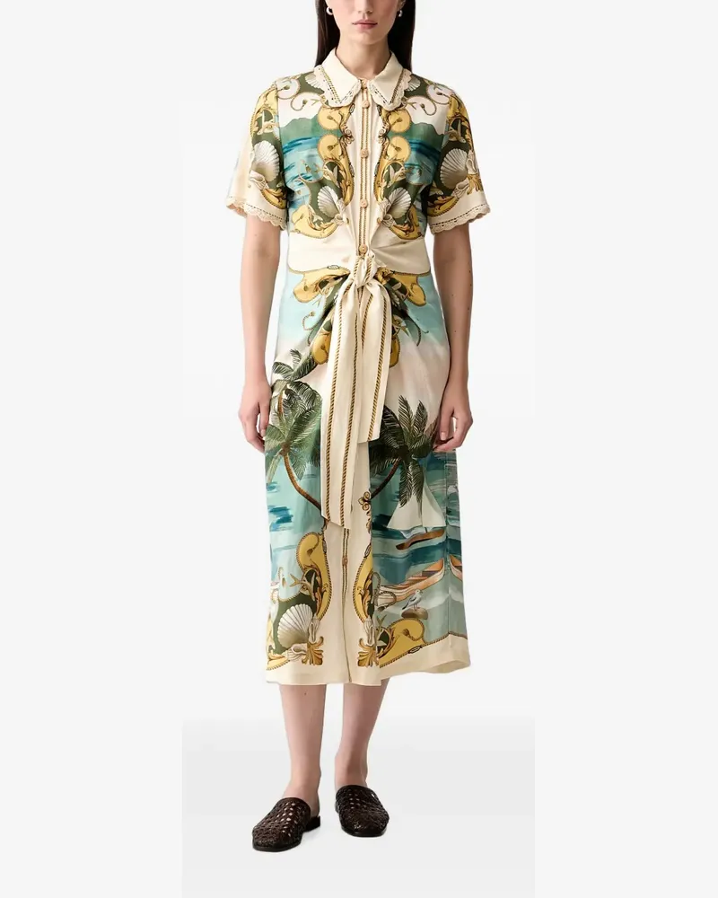 FARM Rio graphic-print knot-detail midi dress - Nude Nude