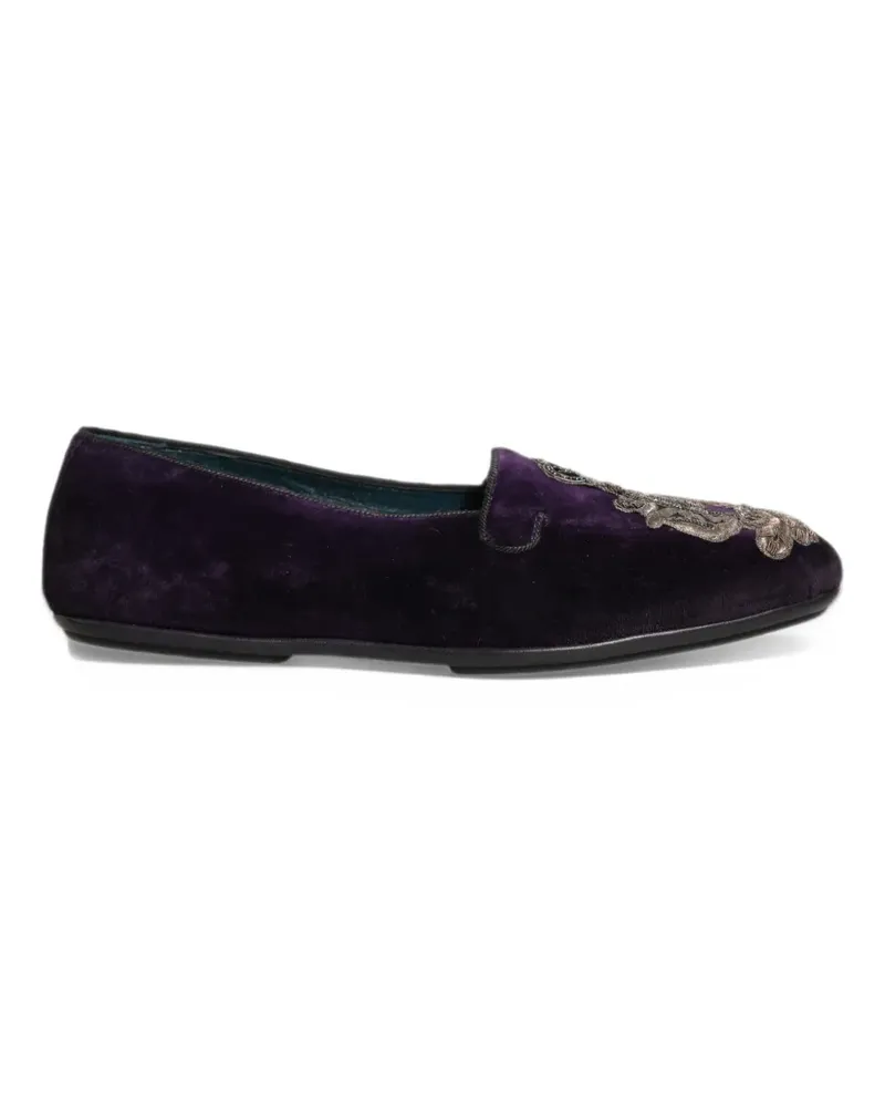 Dolce & Gabbana Loafer aus Samt mit Kronenstickerei - Violett Violett