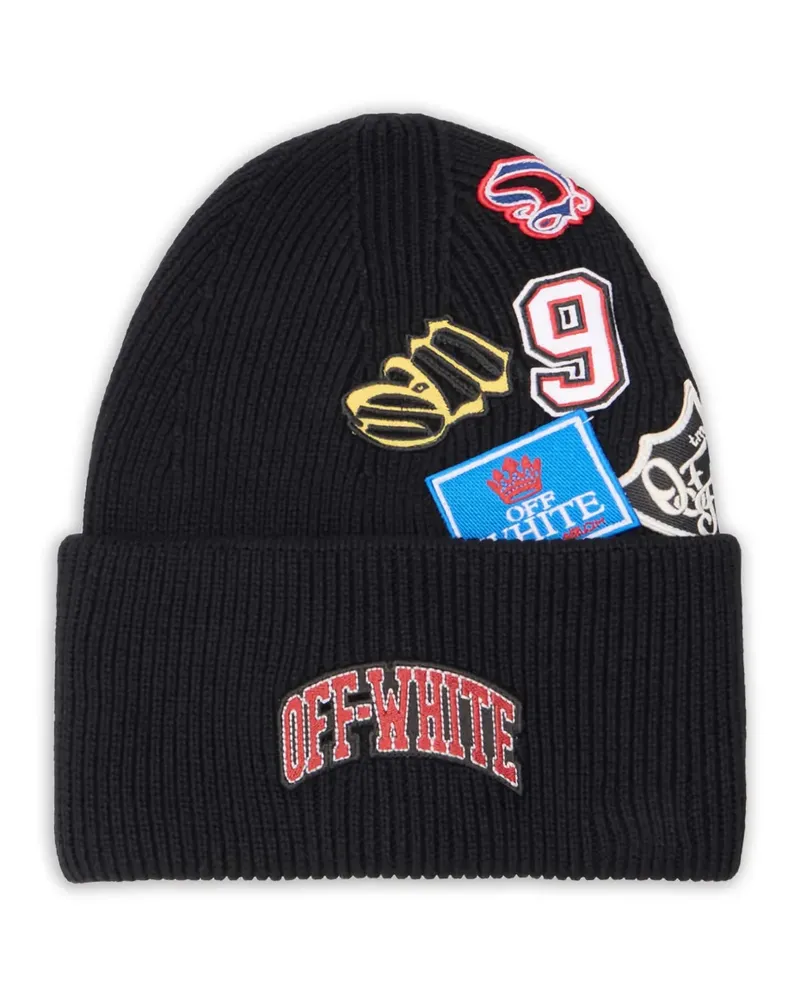 OFF-WHITE Gerippte Beanie mit Logo-Patch - Schwarz Schwarz