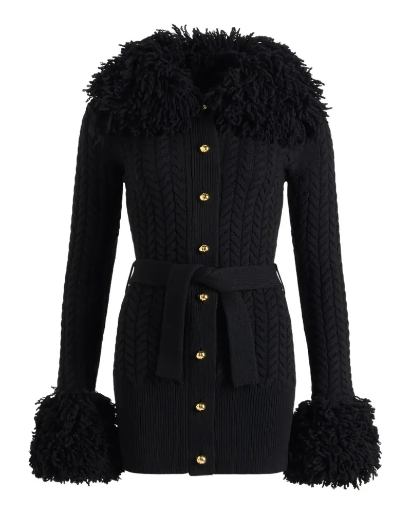 Patou Zopfmuster-Cardigan mit Rüschenbesatz - Schwarz Schwarz