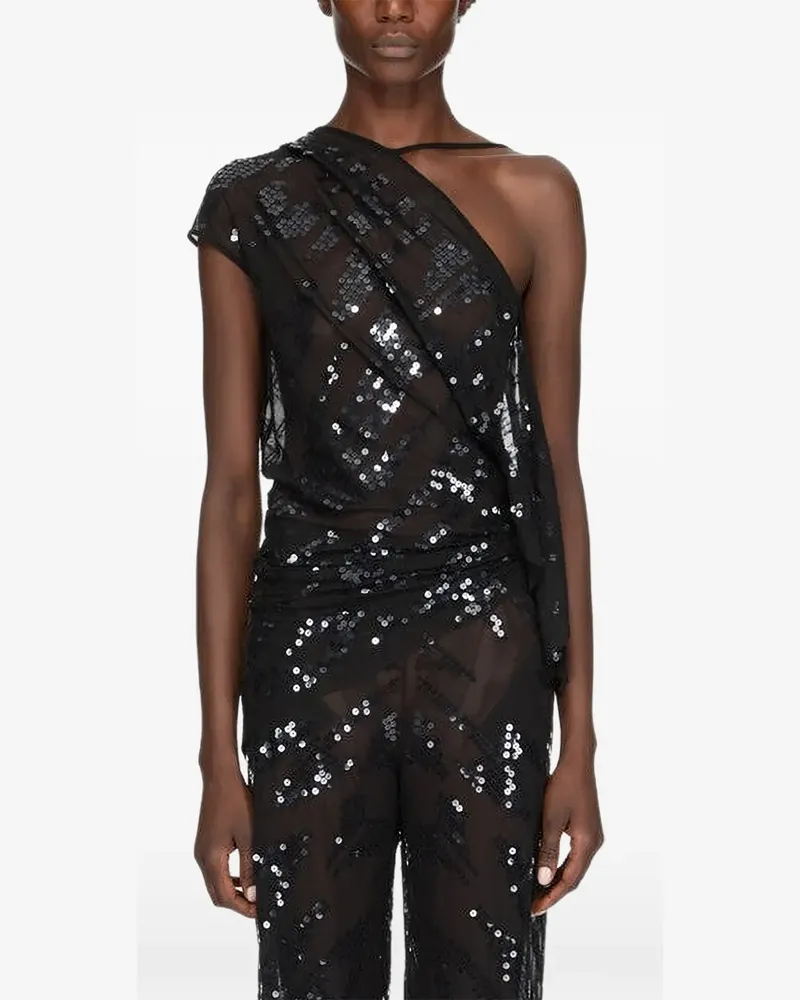 Rick Owens Lilies Asymmetrisches Paillettentop - Schwarz Schwarz
