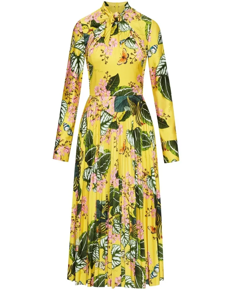Oscar de la Renta Midikleid mit Blumen-Print - Gelb Gelb