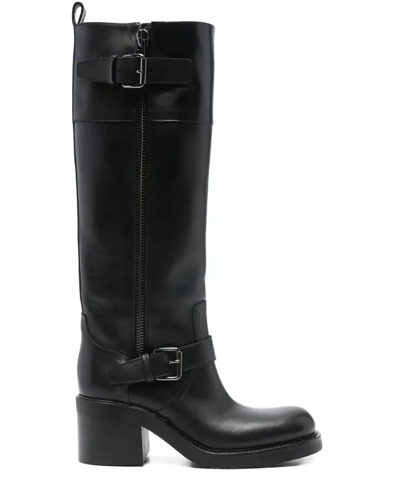 Elena Iachi Kniehohe Stiefel mit Schnalle 60mm - Schwarz Schwarz