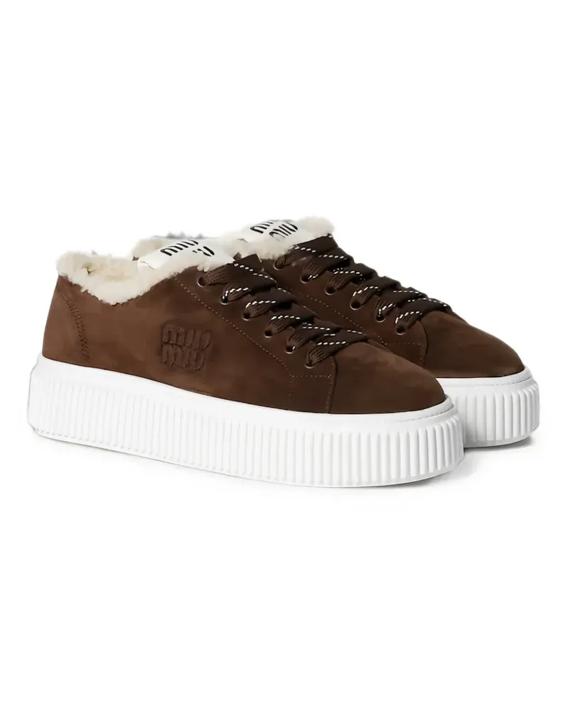 Miu Miu shearling-lined suede sneakers - Braun Braun