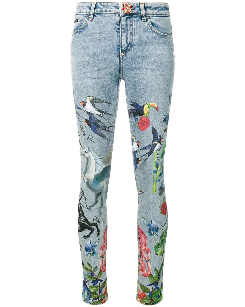 Philipp Plein Skinny-Jeans mit Print Blau