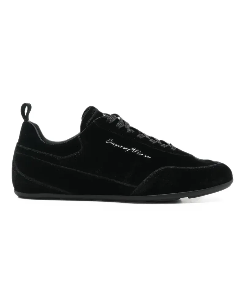 Emporio Armani velvet-effect logo-embroidered sneakers - Schwarz Schwarz