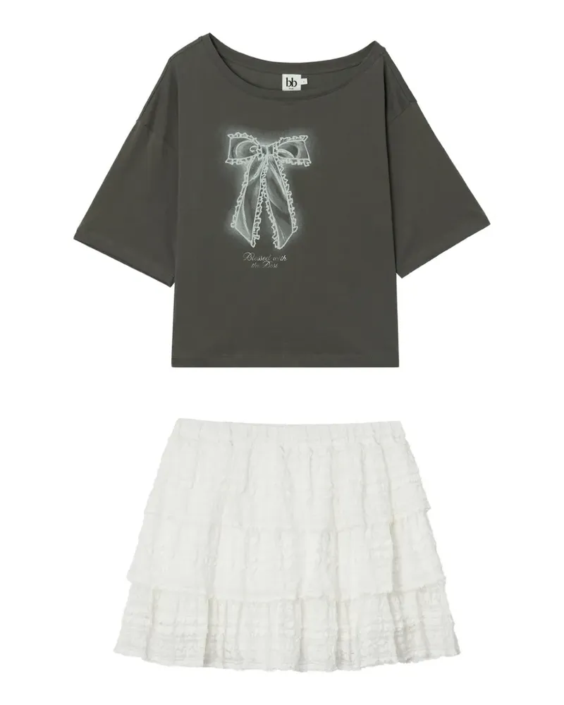 b+ab bow-print ruffled set - Grau Grau