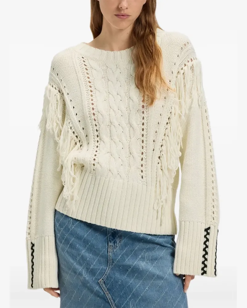 HUGO BOSS Zopfmuster-Pullover mit Fransen - Nude Nude