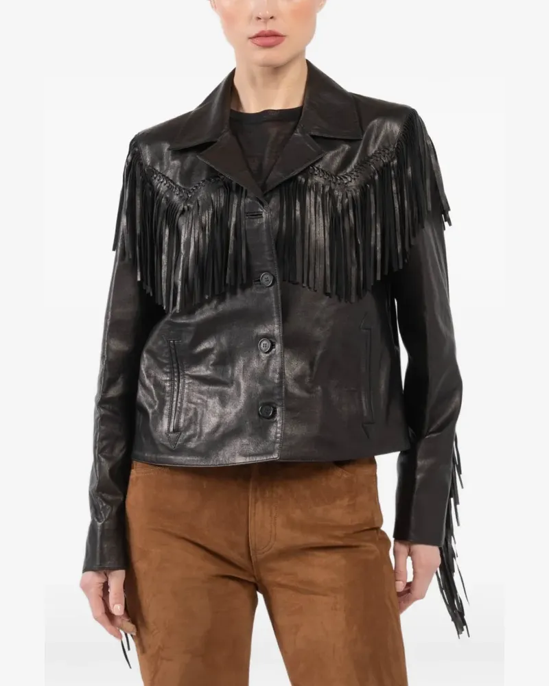 Nili Lotan Eloi fringed-detail leather jacket - Schwarz Schwarz