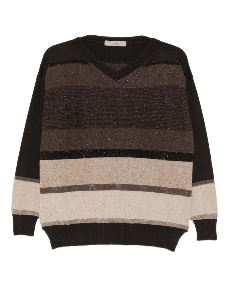 D.EXTERIOR Gestreifter Pullover mit Glitter-Detail - Braun Braun