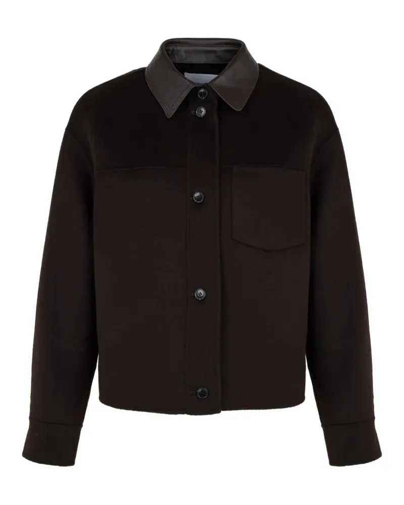 Yves Salomon Jacke mit Lederkragen und aufgesetzten Taschen - Braun Braun