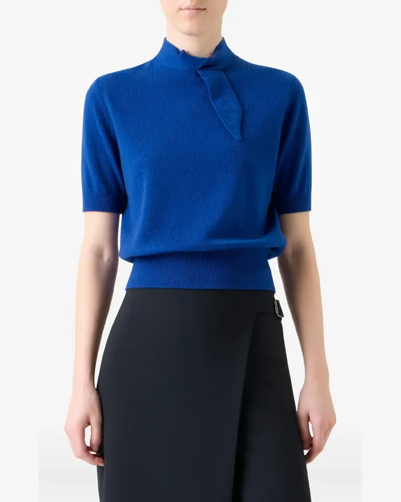 Akris Kurzärmeliger Strick mit Schleifenkragen - Blau Blau