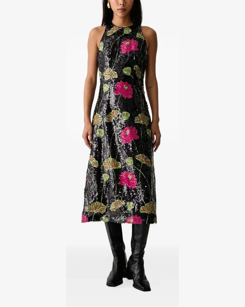 FARM Rio flower sequins sleeveless midi dress - Schwarz Schwarz