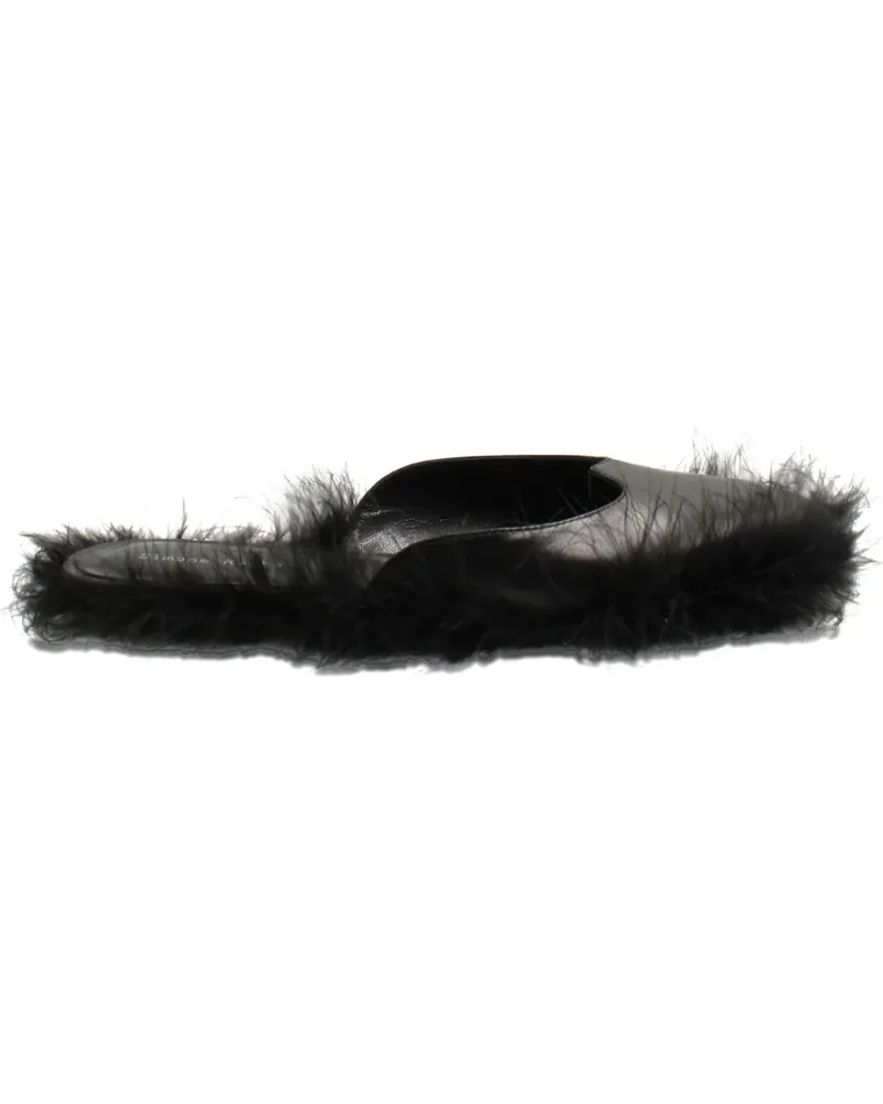 Simone Rocha feather-trim leather slides - Schwarz Schwarz