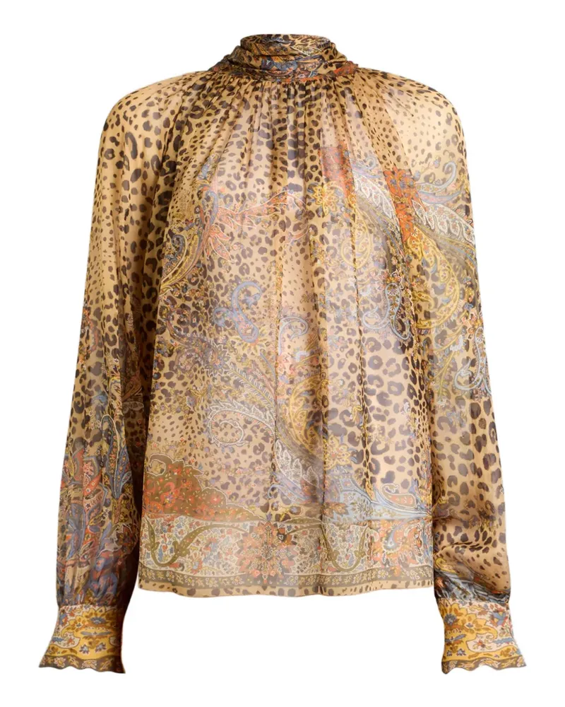 Etro scarf paisley animal silk top - Nude Nude