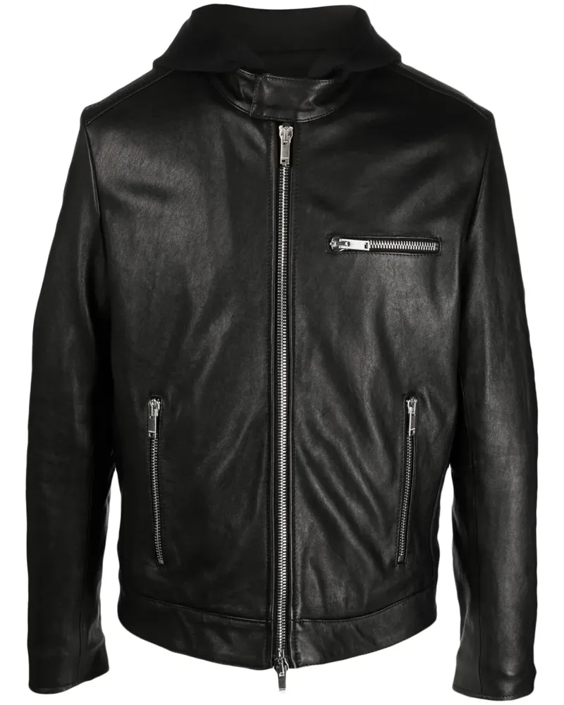Dondup Lederjacke mit Reißverschluss - Schwarz Schwarz