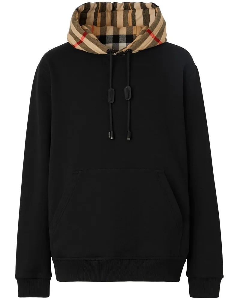 Burberry Hoodie mit karierter Kapuze Schwarz