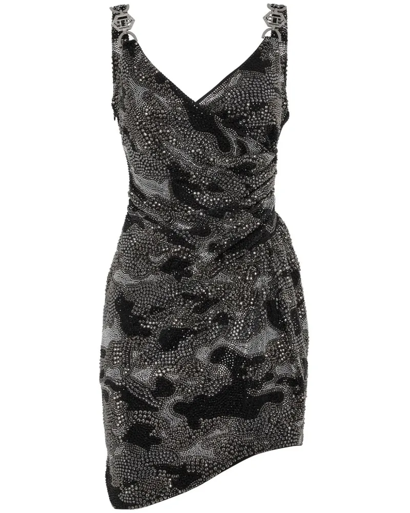 Philipp Plein Gerafftes Minikleid mit Kristallen - Schwarz Schwarz