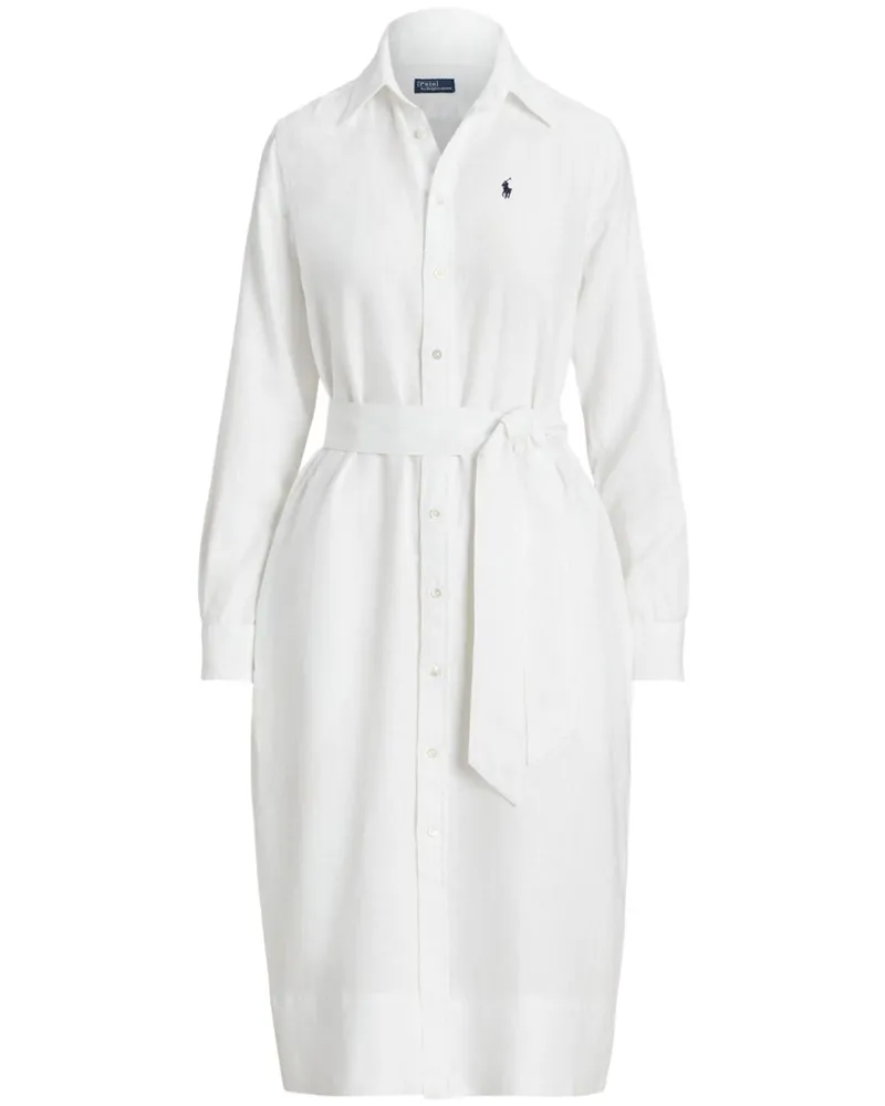 Ralph Lauren Leinen-Hemdkleid mit Logo-Stickerei - Weiß Weiß