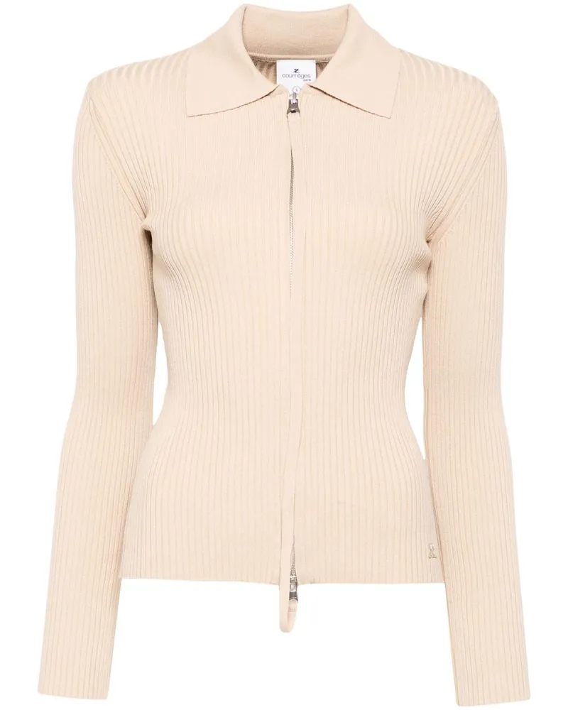 Courrèges Geripptes Strickoberteil mit Reißverschluss - Nude Nude