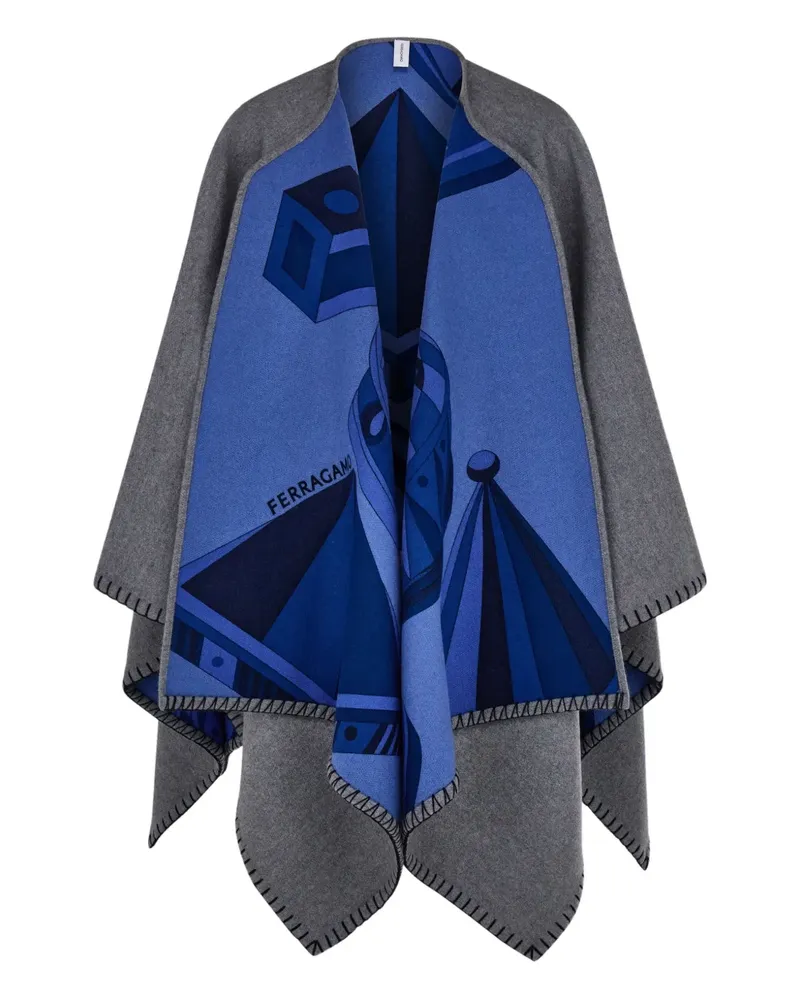 Ferragamo Wendbares Cape mit geometrischem Renaissance-Print - NAVY BLUE/GREY Navy