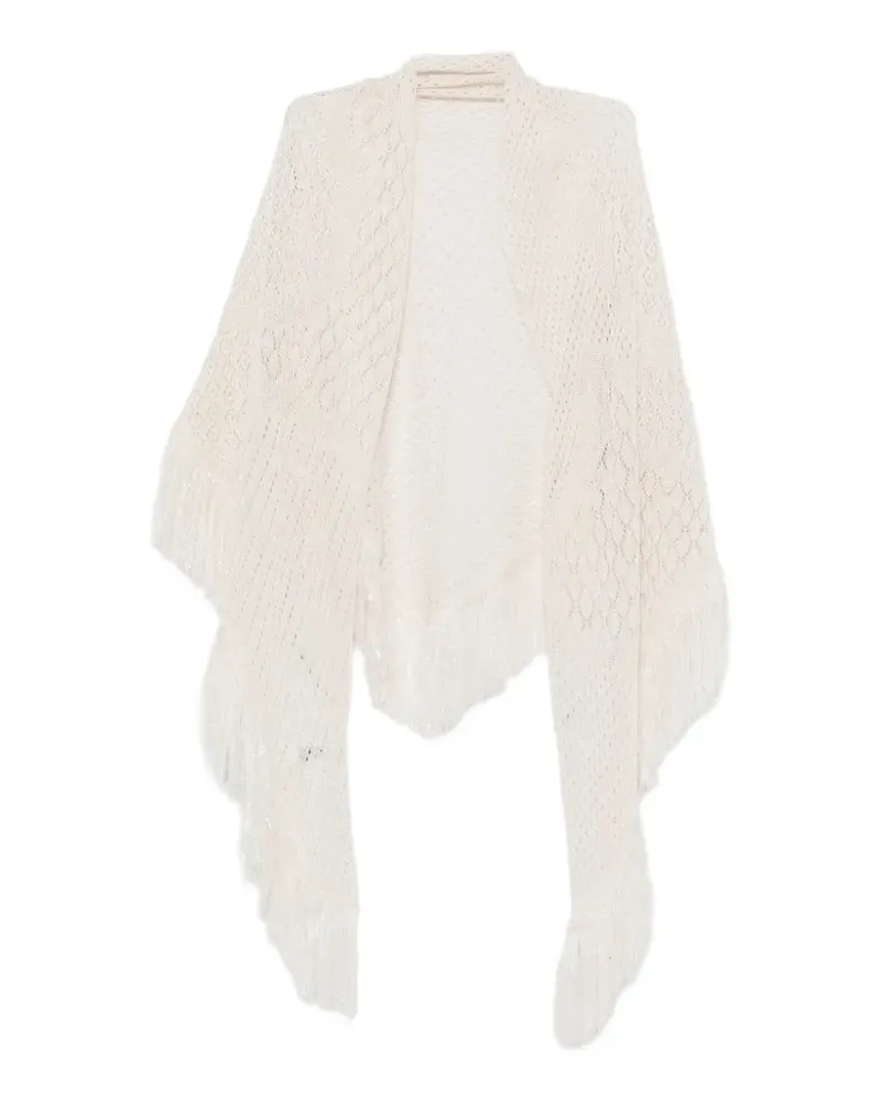 Simona Corsellini fringe-trimmed open-knit scarf - Nude Nude