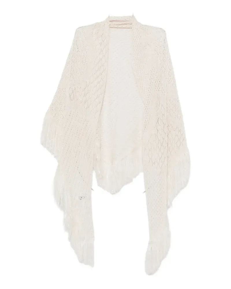 Simona Corsellini fringe-trimmed open-knit scarf - Nude Nude