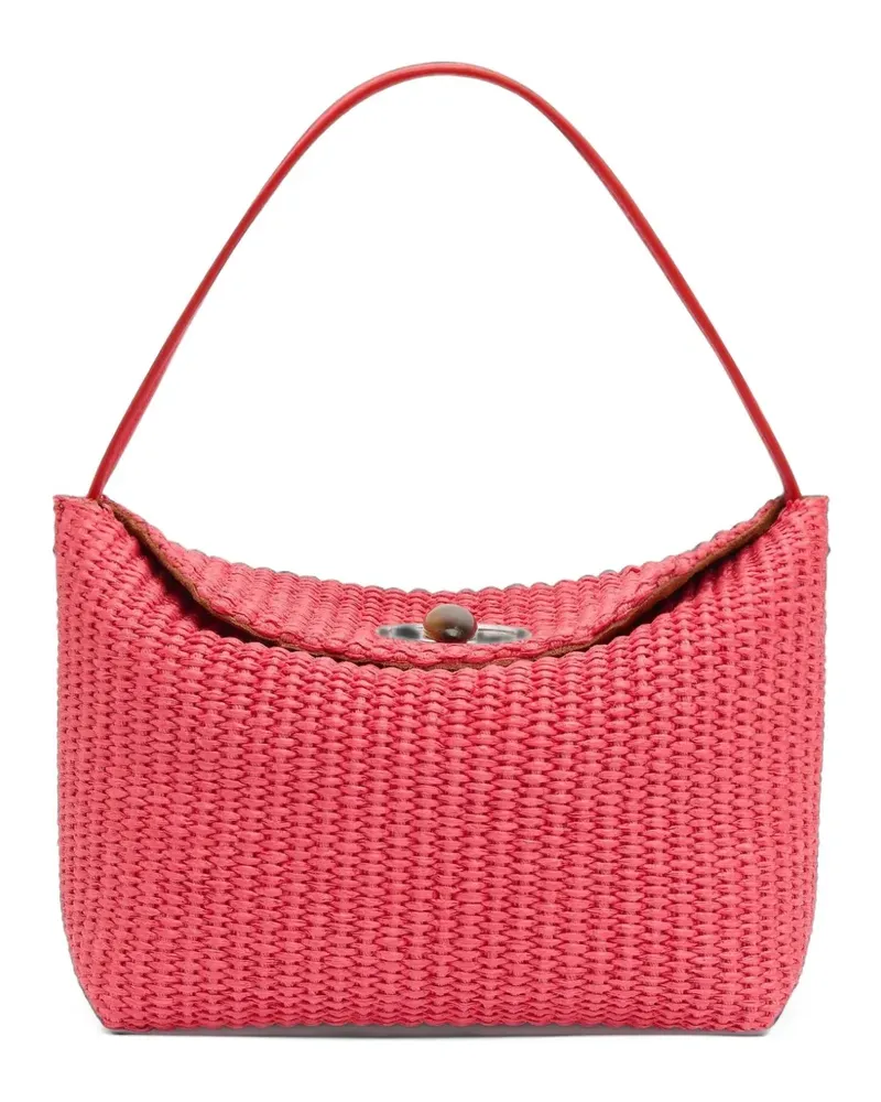 Christopher Esber Mini Turnlock Schultertasche aus Raffiabast - Rosa Rosa
