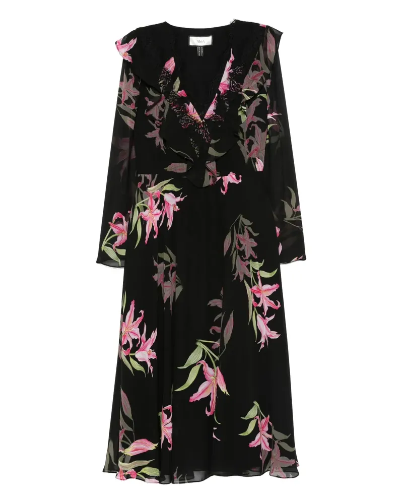 NISSA Midikleid mit Blumen-Print - Schwarz Schwarz